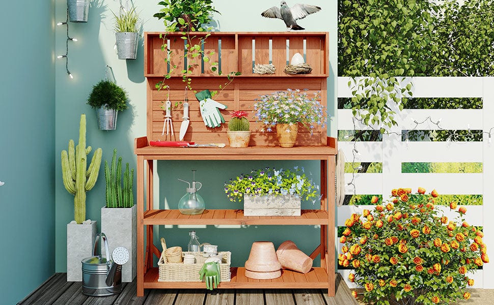 1st Choice Furniture Direct Potting Bench 1st Choice 65" Wooden Garden Potting Bench w/ 4 Shelves and Side Hook