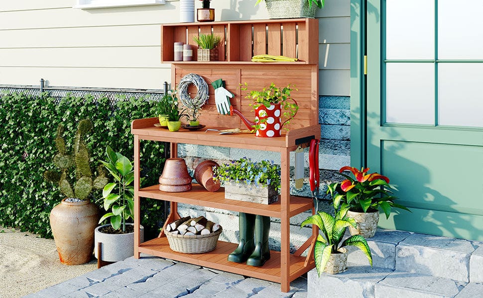 1st Choice Furniture Direct Potting Bench 1st Choice 65" Wooden Garden Potting Bench w/ 4 Shelves and Side Hook