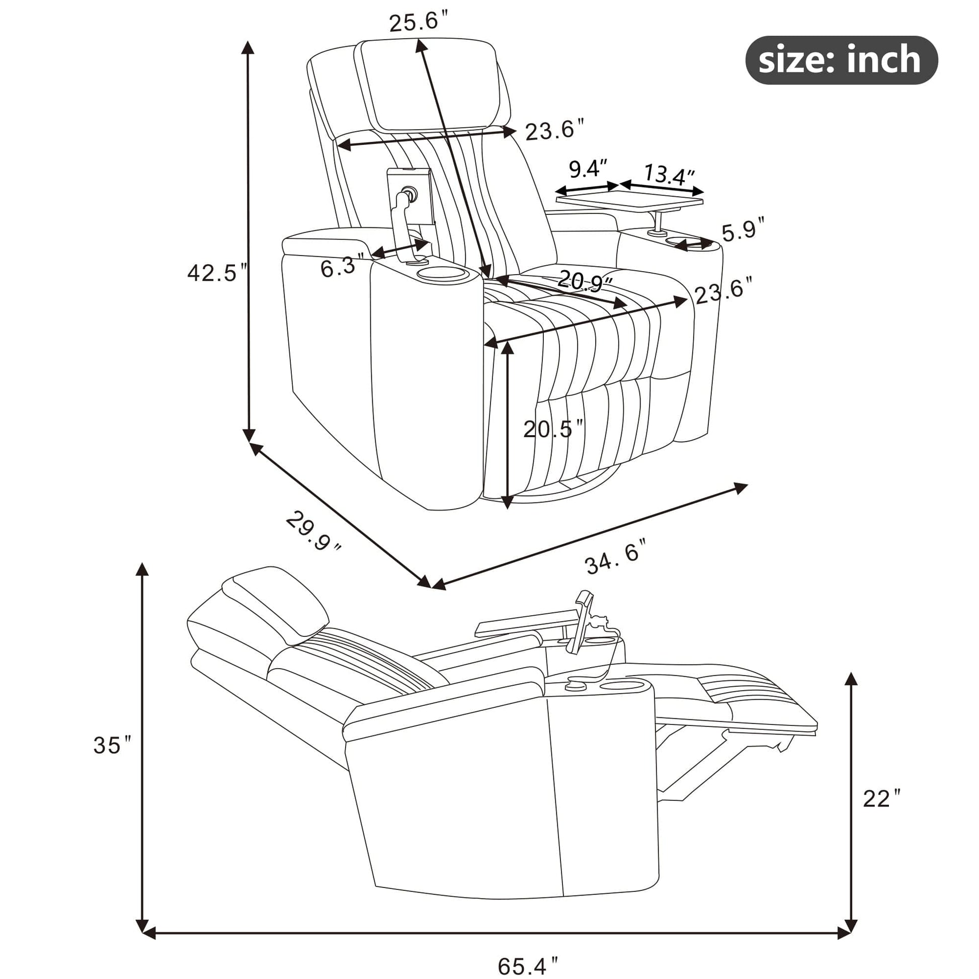 1st Choice Furniture Direct Power Motion Recliner 1st Choice 270° Power Swivel Rocker Recliner w/ Arm Storage & LED Light