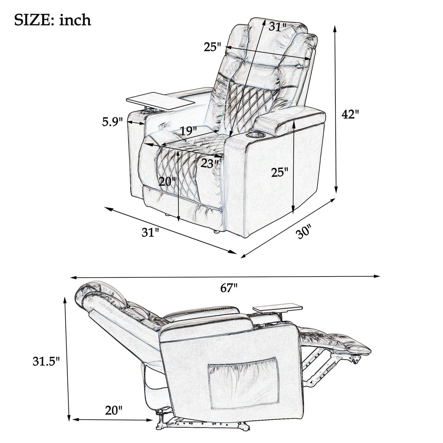 1st Choice Furniture Direct Power Motion Recliner 1st Choice Home Theater Recliner with 360° Tray and Cup Holders