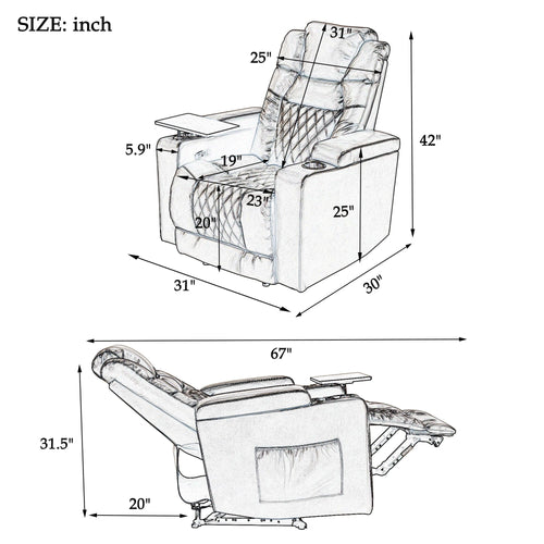 1st Choice Furniture Direct Power Motion Recliner 1st Choice Home Theater Recliner with 360° Tray and Cup Holders