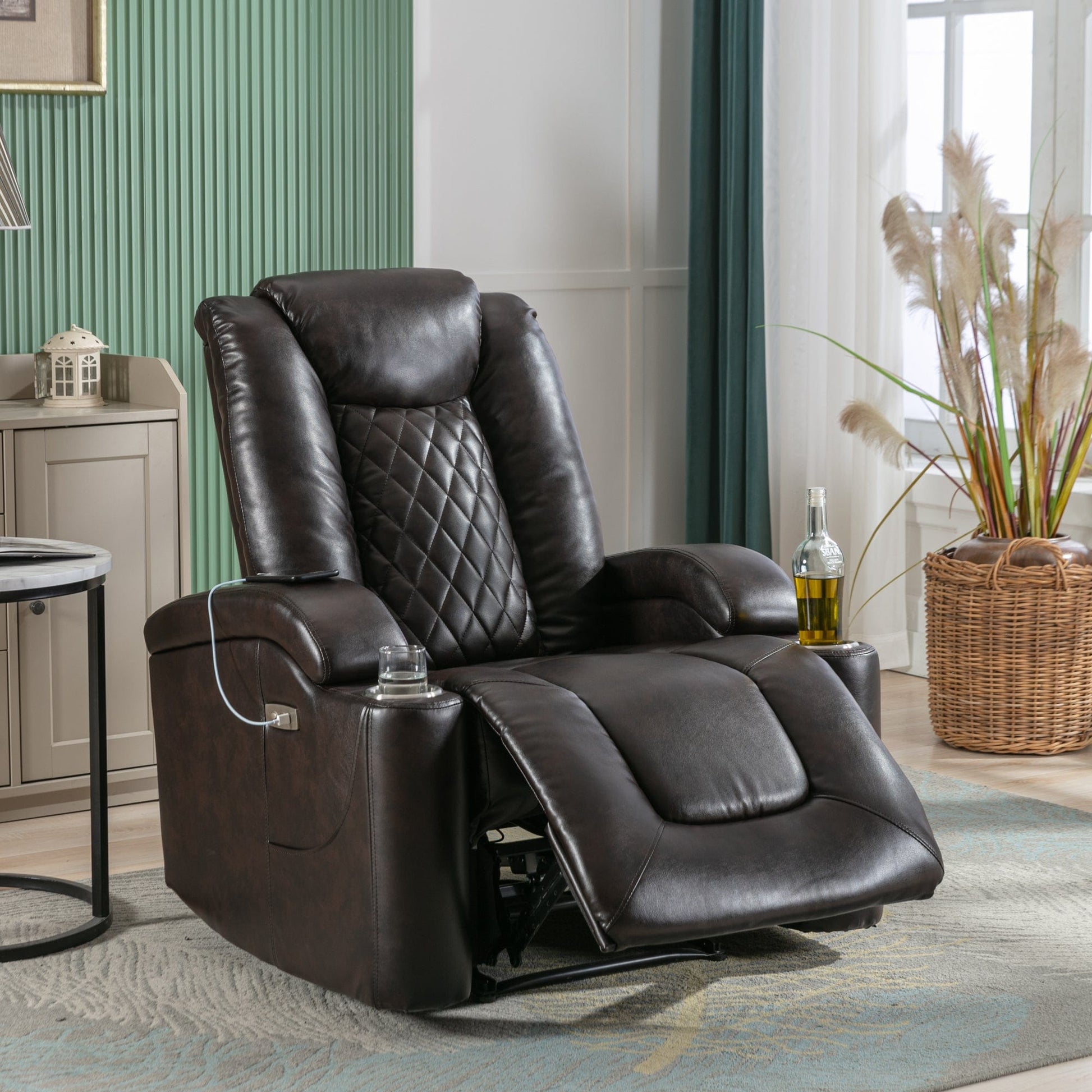 1st Choice Furniture Direct Power Motion Recliner 1st Choice Modern Power Motion Recliner with USB Port in Brown Finish
