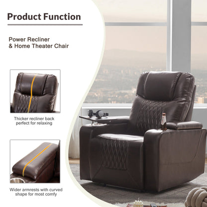 1st Choice Furniture Direct Power Motion Recliner 1st Choice Motion Recliner w/USB Port and Table Tray in Brown Finish