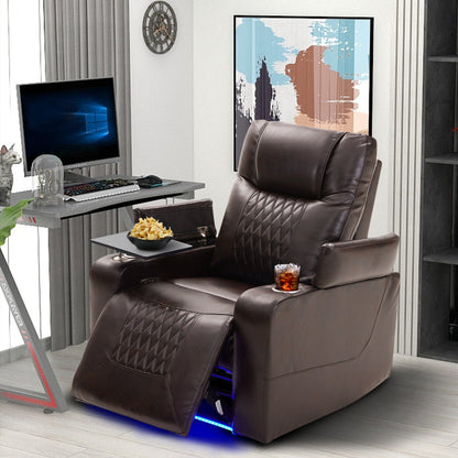 1st Choice Furniture Direct Power Motion Recliner 1st Choice Motion Recliner w/USB Port and Table Tray in Brown Finish