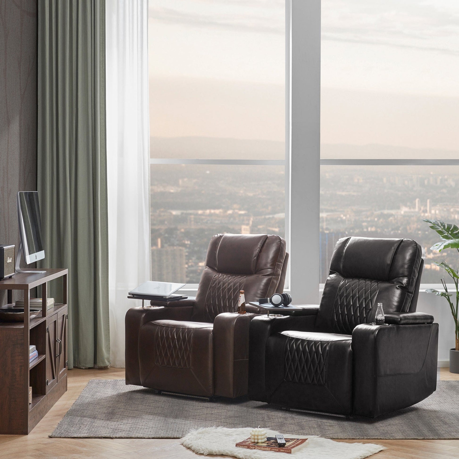 1st Choice Furniture Direct Power Motion Recliner 1st Choice Motion Recliner w/USB Port and Table Tray in Brown Finish