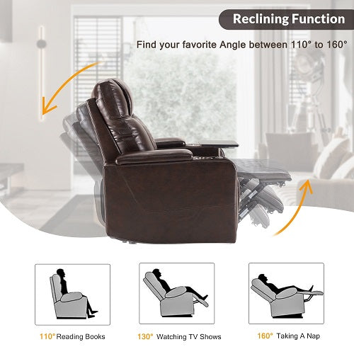 1st Choice Furniture Direct Power Motion Recliner 1st Choice Motion Recliner w/USB Port and Table Tray in Brown Finish