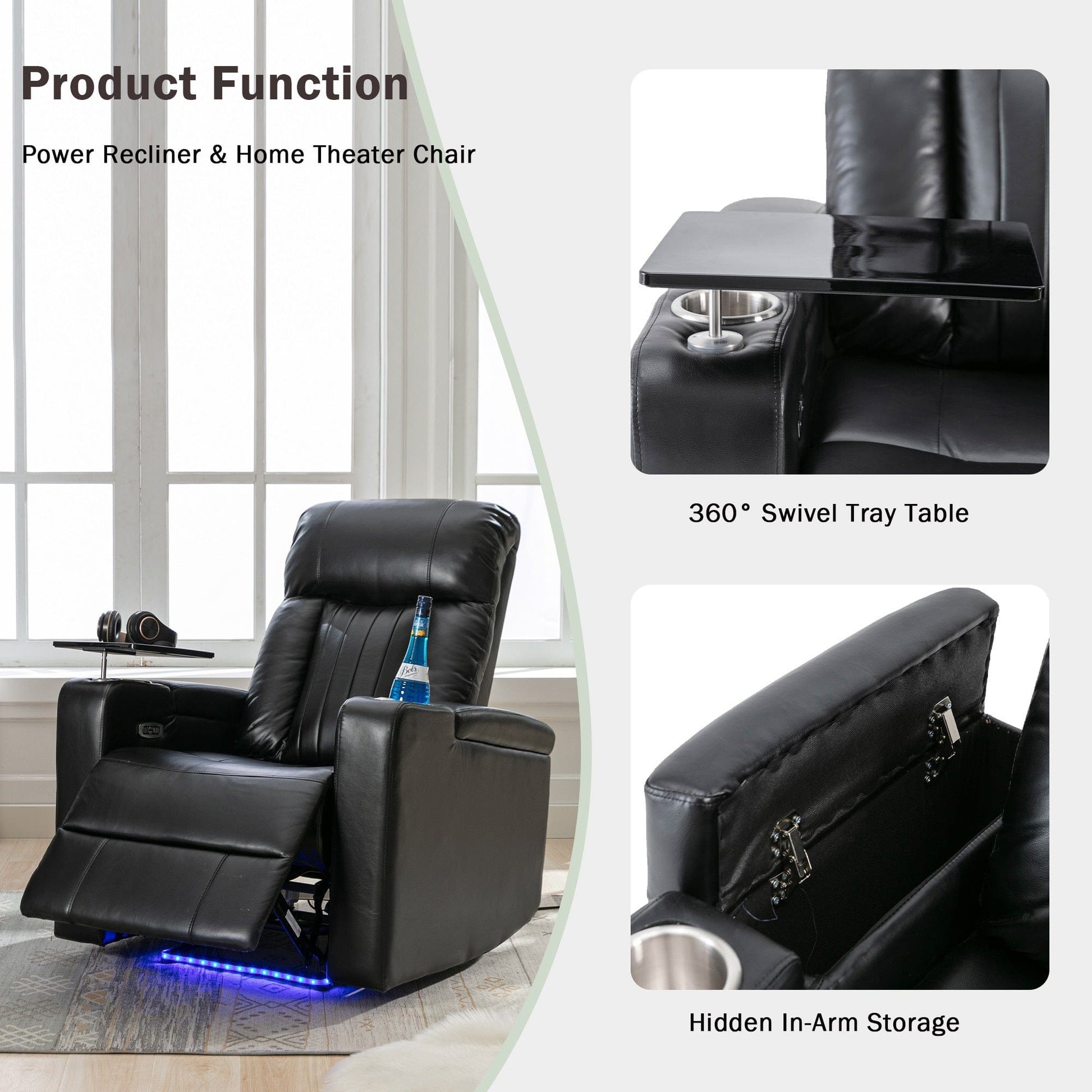 1st Choice Furniture Direct Power Motion Recliner 1st Choice Motion Recliner w/USB Port & Storage in Black Finish