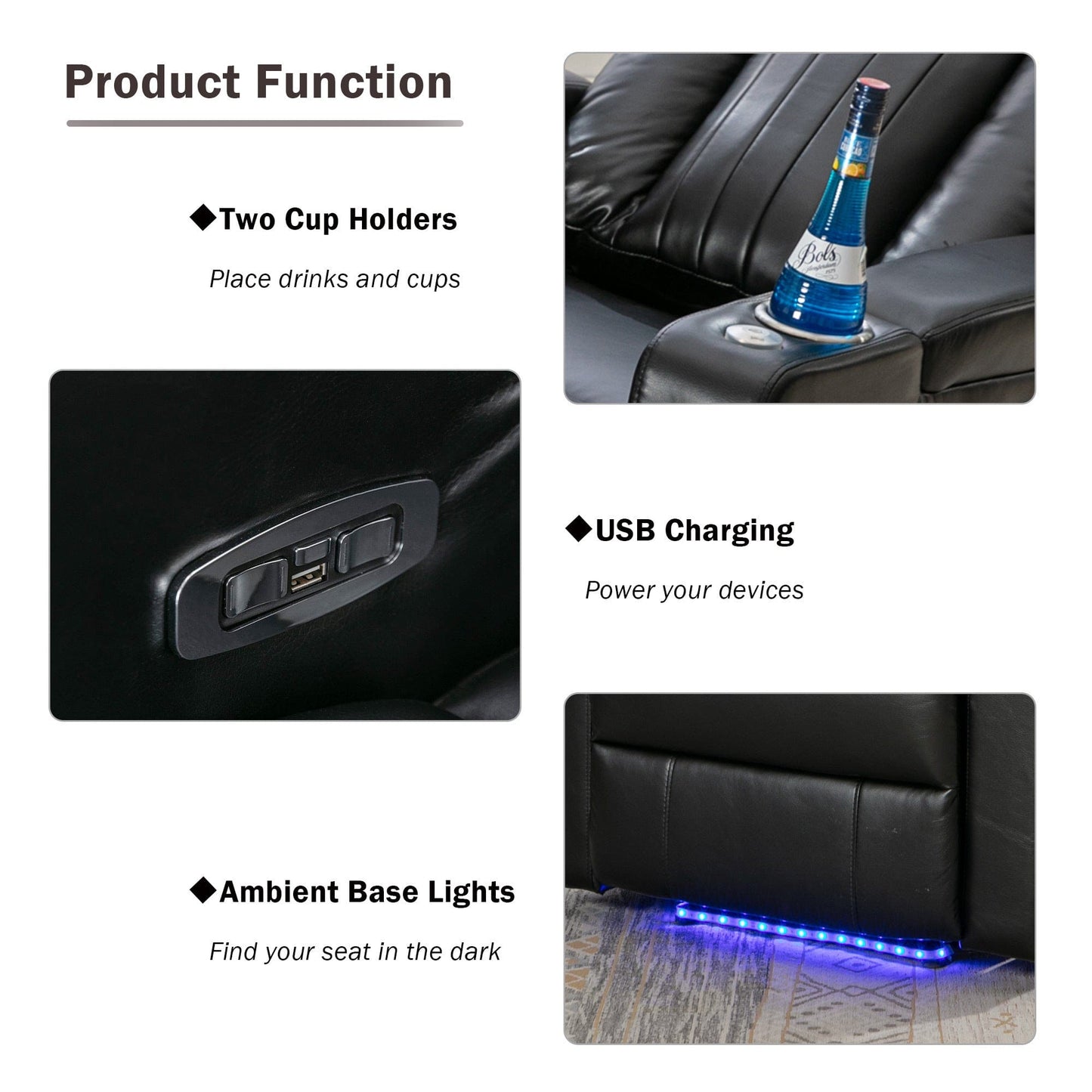 1st Choice Furniture Direct Power Motion Recliner 1st Choice Motion Recliner w/USB Port & Storage in Black Finish