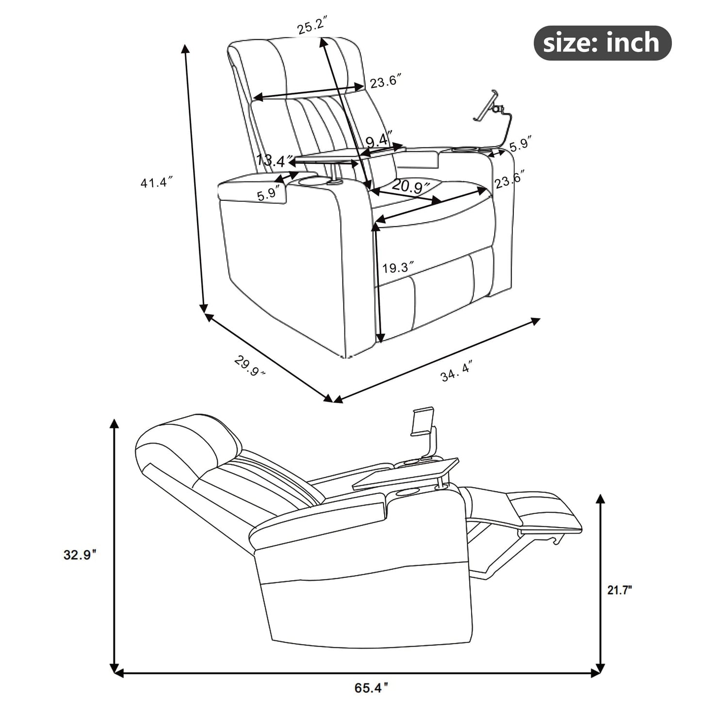 1st Choice Furniture Direct Power Motion Recliner 1st Choice Motion Recliner w/USB Port & Storage in Black Finish