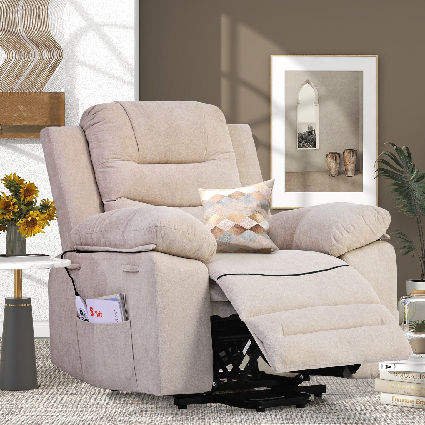 1st Choice Furniture Direct Power Motion Recliner 1st Choice Power Recliner Lift Chair for Living Room in Beige Finish