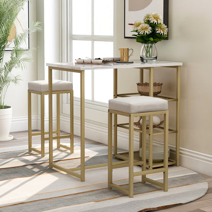 1st Choice Furniture Direct Pub Table Set 1st Choice White/Gold Elegant 3-Piece Pub Set w/ Countertop and Stools