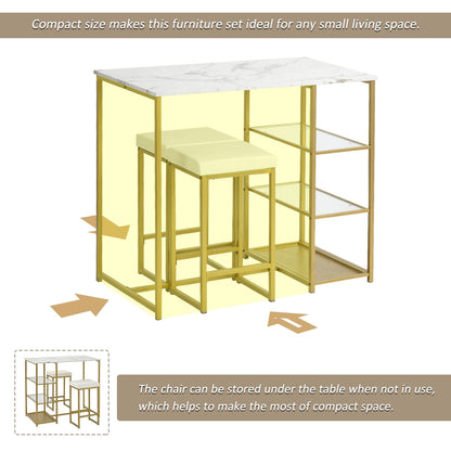 1st Choice Furniture Direct Pub Table Set 1st Choice White/Gold Elegant 3-Piece Pub Set w/ Countertop and Stools