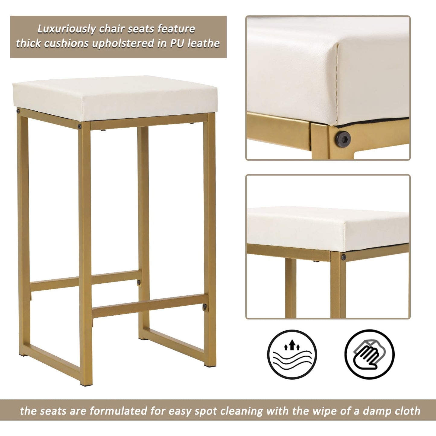 1st Choice Furniture Direct Pub Table Set 1st Choice White/Gold Elegant 3-Piece Pub Set w/ Countertop and Stools