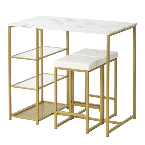 1st Choice Furniture Direct Pub Table Set 1st Choice White/Gold Elegant 3-Piece Pub Set w/ Countertop and Stools