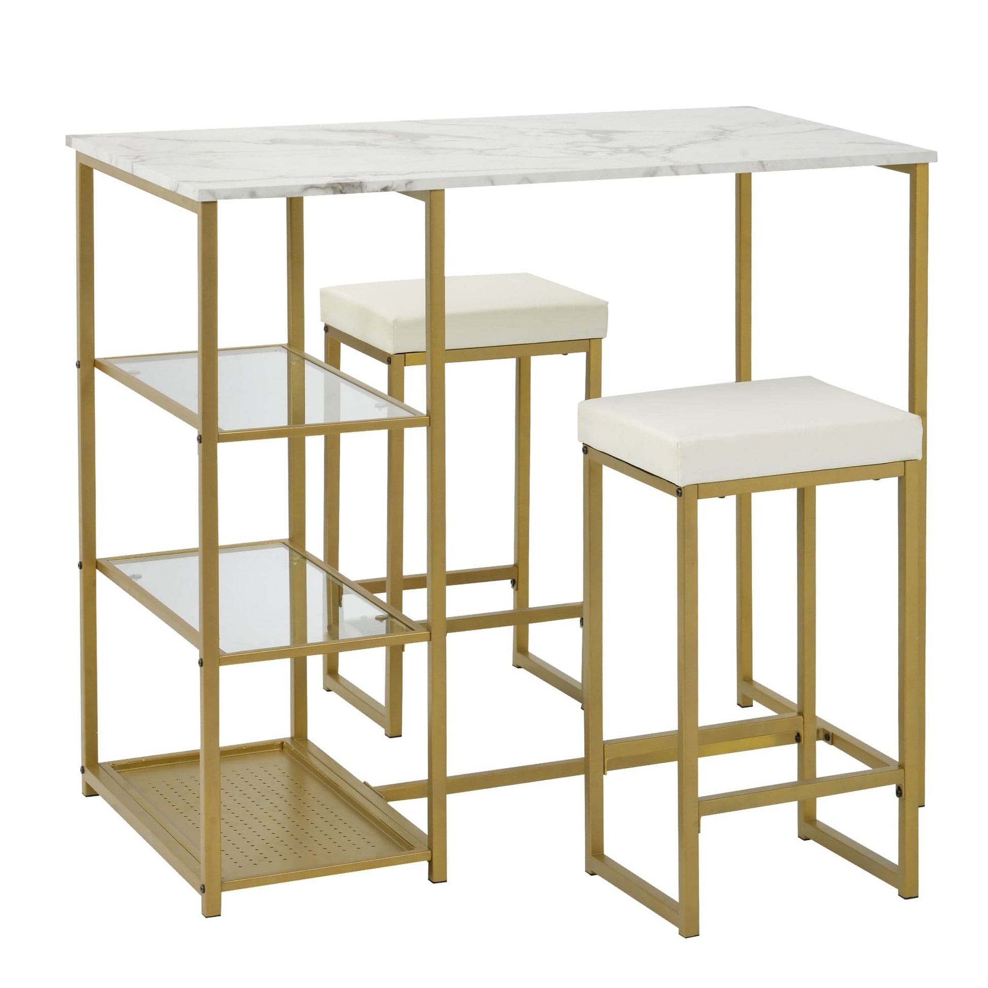 1st Choice Furniture Direct Pub Table Set 1st Choice White/Gold Elegant 3-Piece Pub Set w/ Countertop and Stools