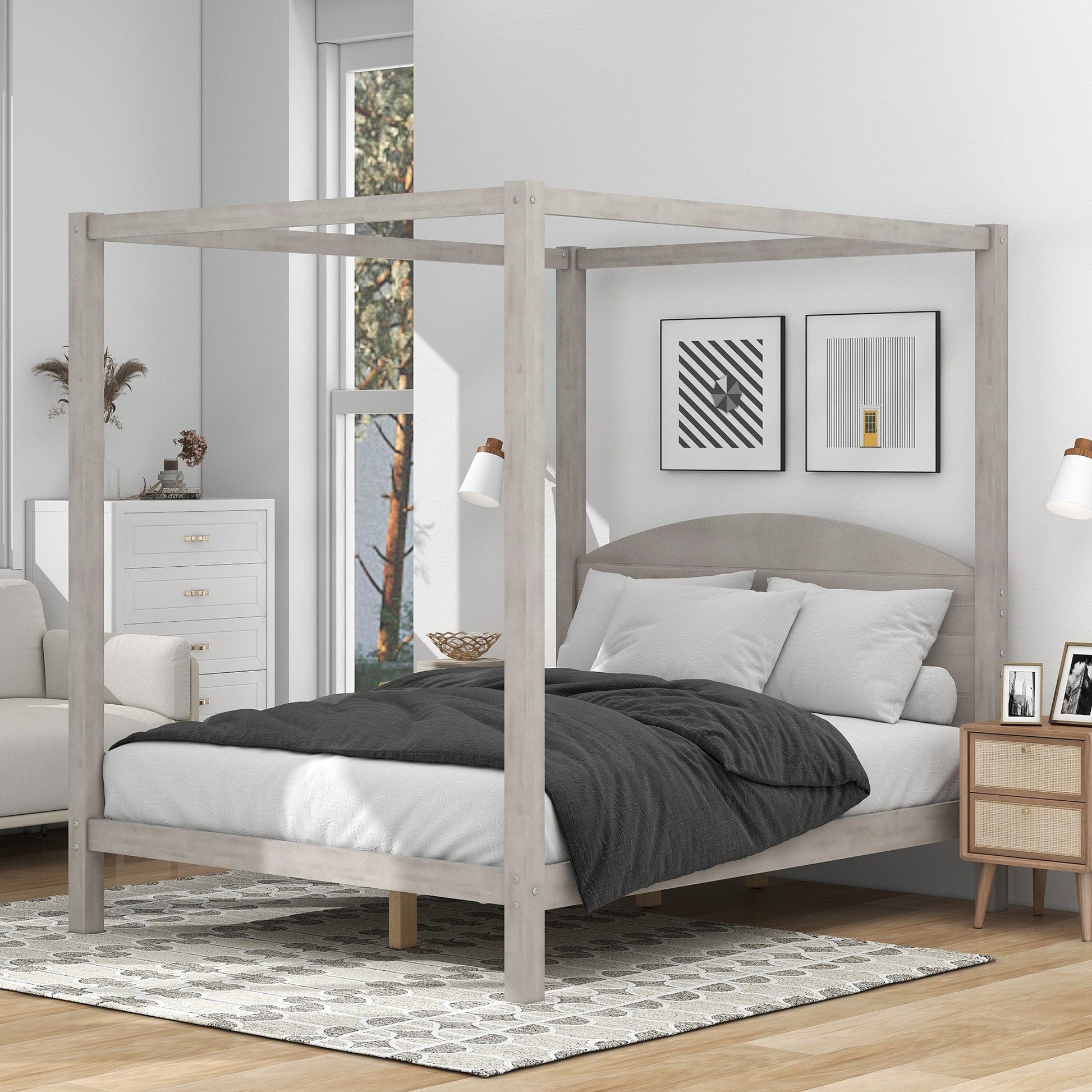 1st Choice Furniture Direct Queen Bed 1st Choice Grey Wash Queen Size Canopy Platform Bed with Headboard