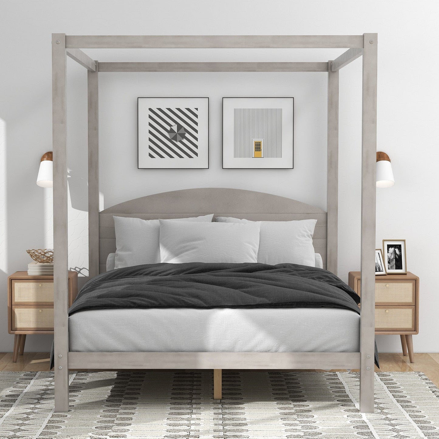 1st Choice Furniture Direct Queen Bed 1st Choice Grey Wash Queen Size Canopy Platform Bed with Headboard
