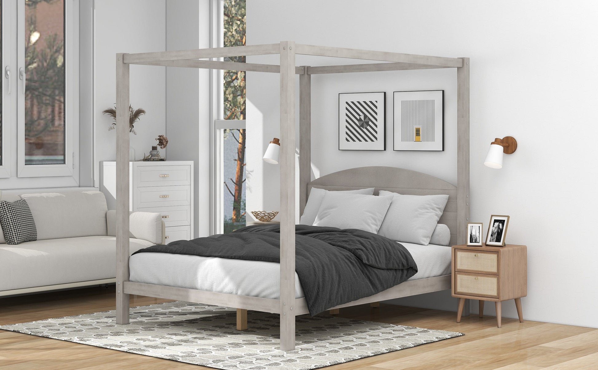 1st Choice Furniture Direct Queen Bed 1st Choice Grey Wash Queen Size Canopy Platform Bed with Headboard