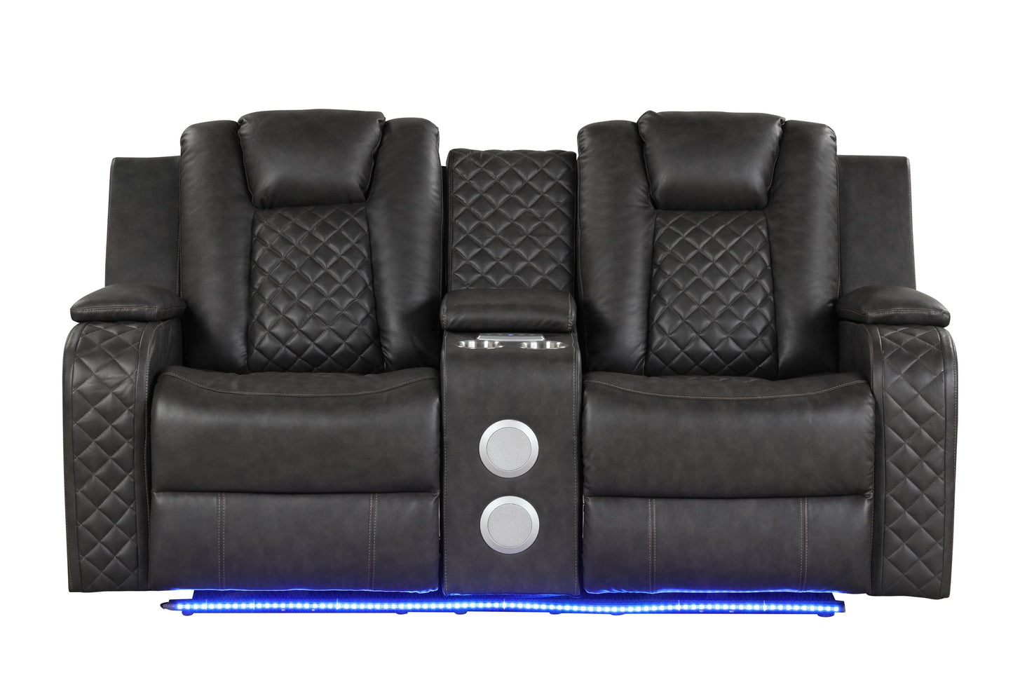 1st Choice Furniture Direct Recliner 1st Choice Gray Faux Leather Power Recliner Set with Benz LED