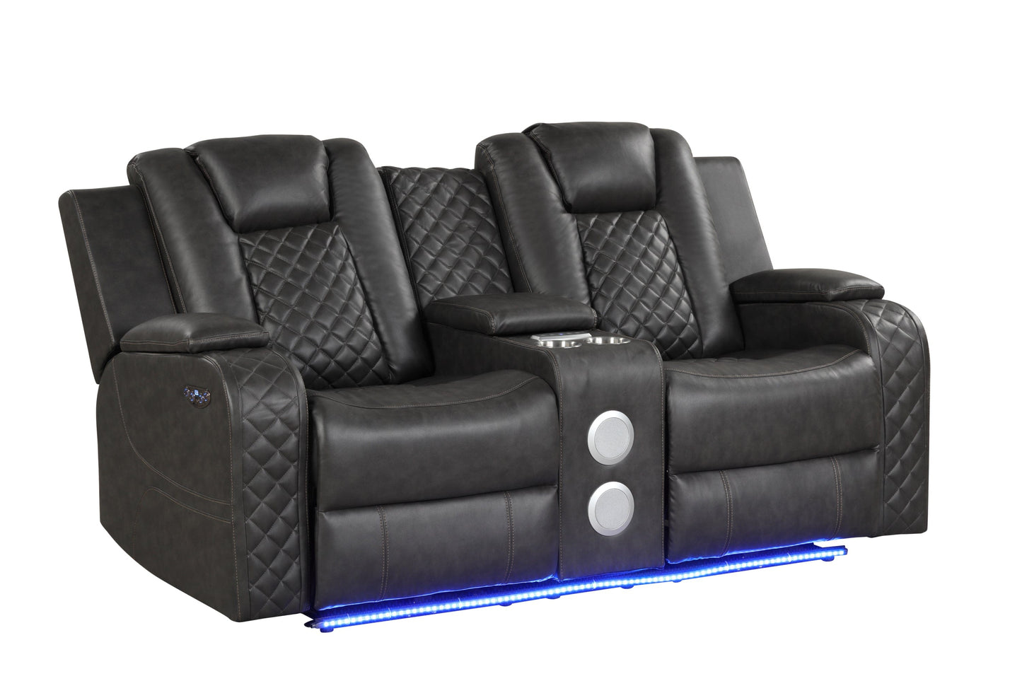 1st Choice Furniture Direct Recliner 1st Choice Gray Faux Leather Power Recliner Set with Benz LED