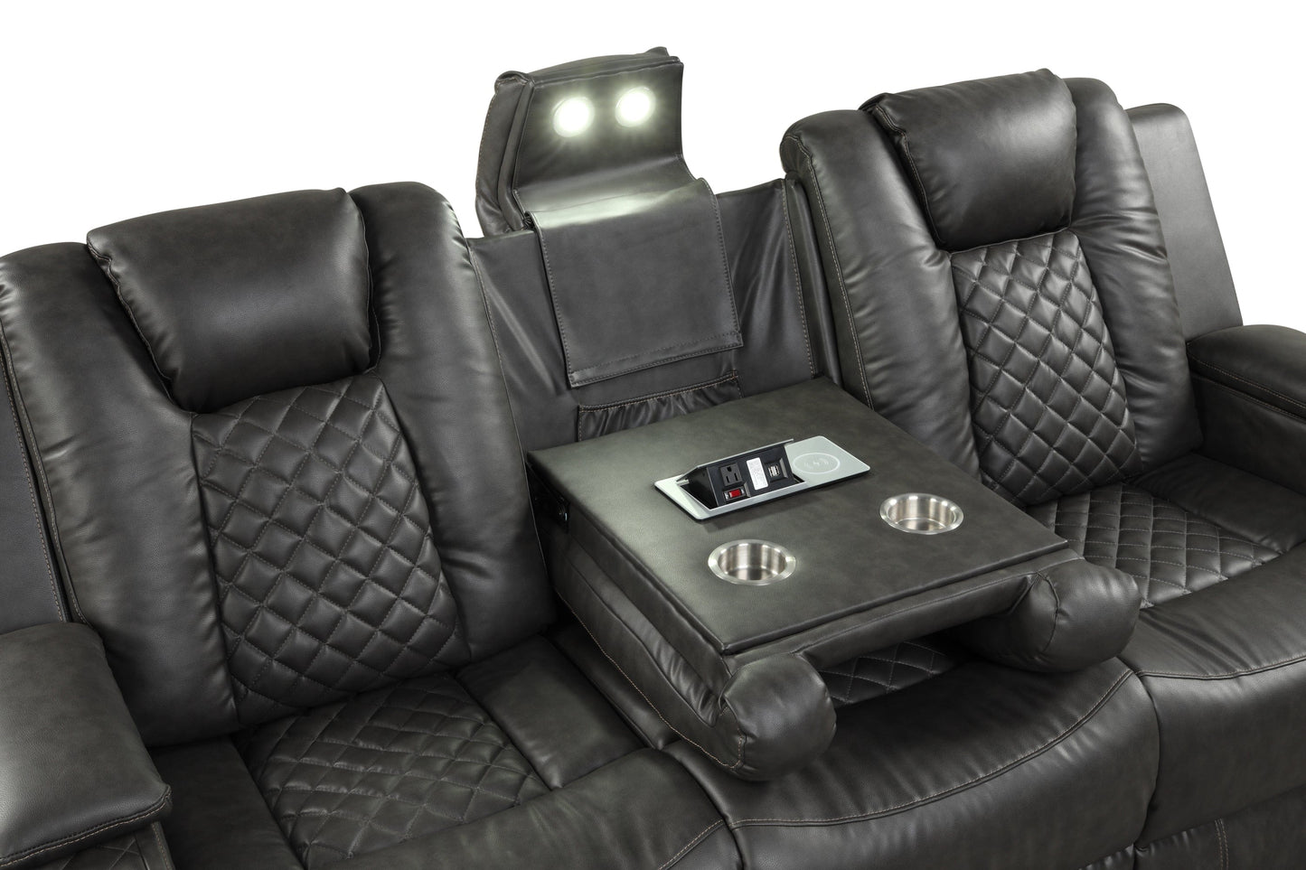 1st Choice Furniture Direct Recliner 1st Choice Gray Faux Leather Power Recliner Set with Benz LED