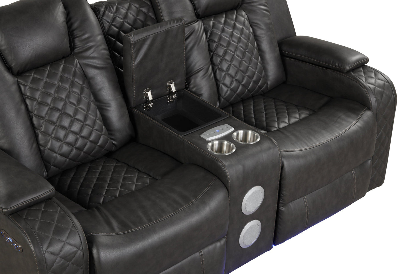 1st Choice Furniture Direct Recliner 1st Choice Gray Faux Leather Power Recliner Set with Benz LED