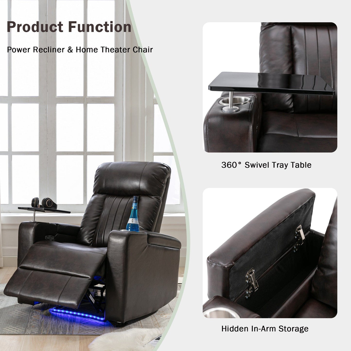 1st Choice Furniture Direct Recliner Chair 1st Choice Brown Power Motion Recliner with USB Port & Hidden Storage