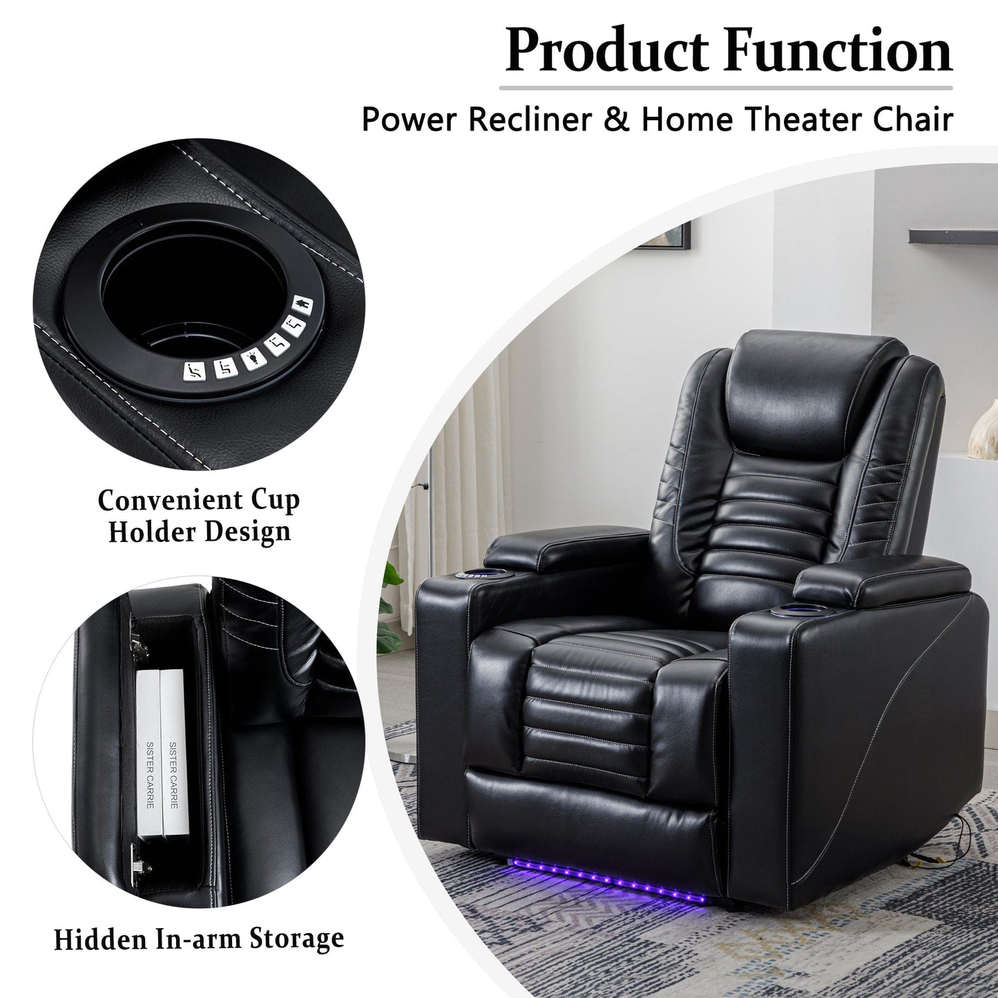 1st Choice Furniture Direct Recliner Chair 1st Choice Home Theater Seating with Power Motion/ Adjustable Headrest