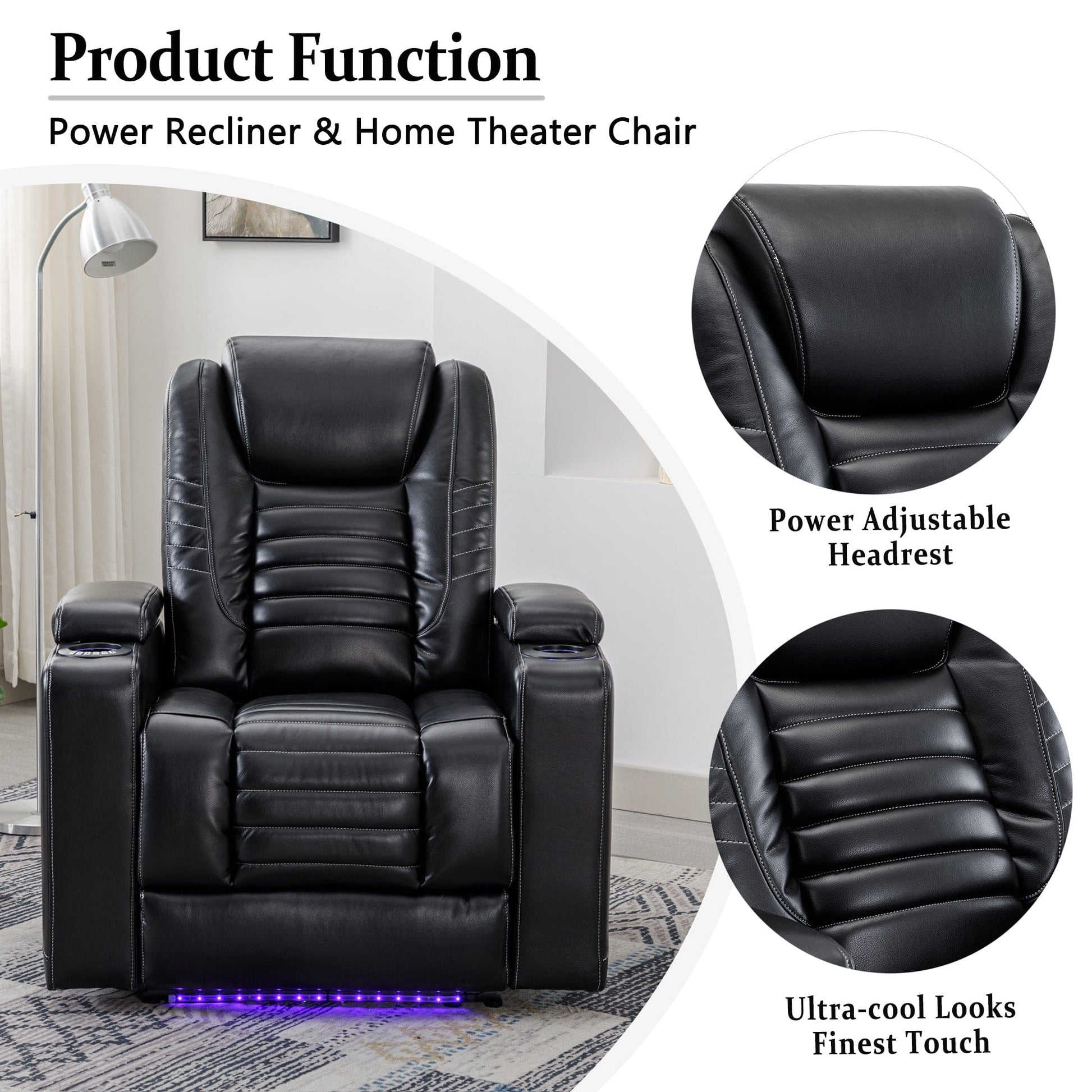 1st Choice Furniture Direct Recliner Chair 1st Choice Home Theater Seating with Power Motion/ Adjustable Headrest