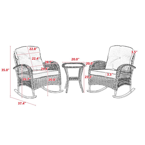 1st Choice Furniture Direct Rocking Chair 1st Choice Modern Outdoor Wicker Rocking Chair Set Furniture (3Pcs)