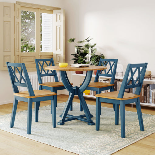 1st Choice Furniture Direct Round Dining Sets 1st Choice Antique Oak+Antique Blue 5 PC Mid-Century Round Dining Set