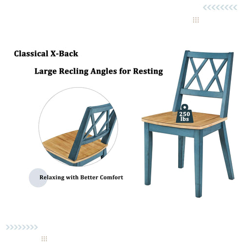 1st Choice Furniture Direct Round Dining Sets 1st Choice Antique Oak+Antique Blue 5 PC Mid-Century Round Dining Set