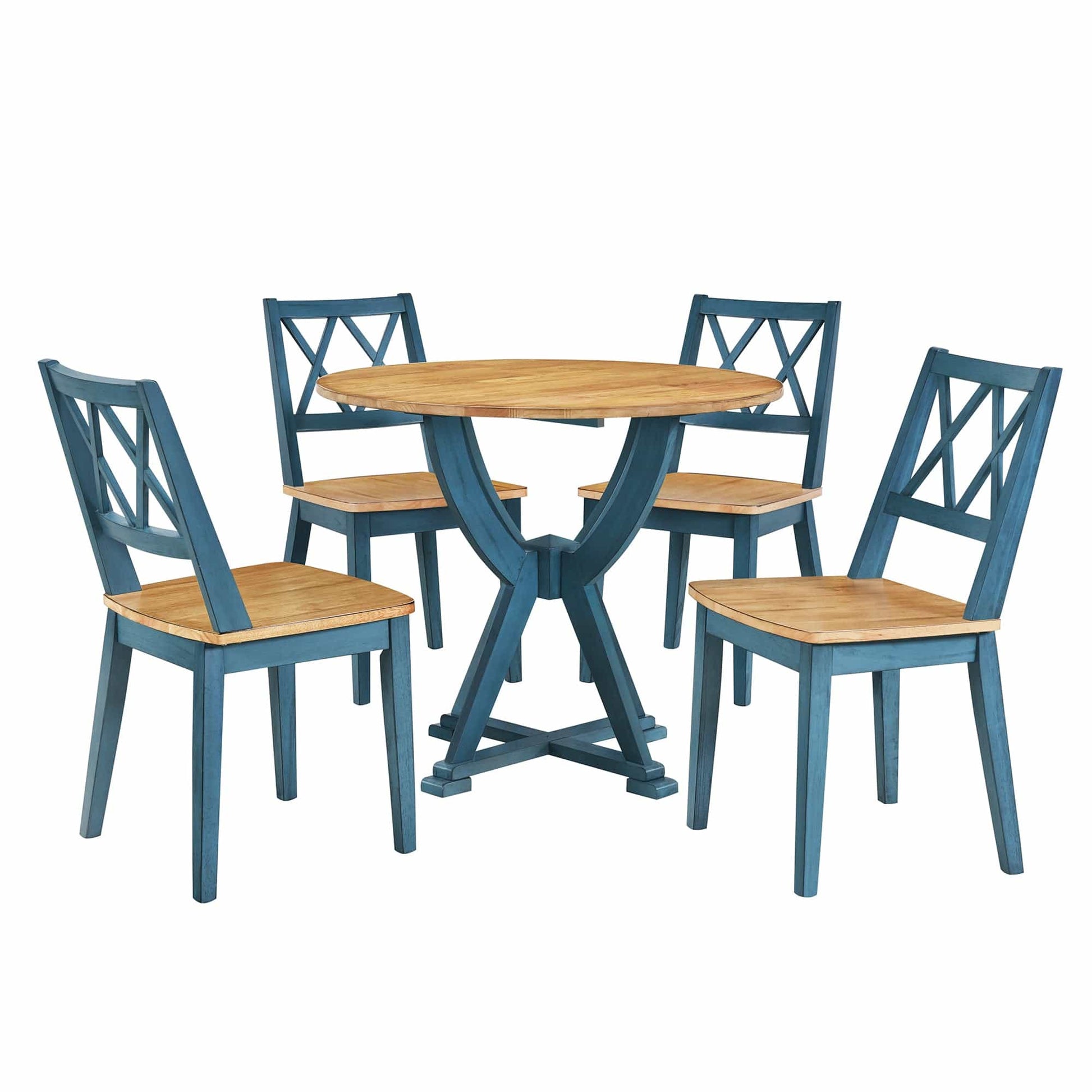 1st Choice Furniture Direct Round Dining Sets 1st Choice Antique Oak+Antique Blue 5 PC Mid-Century Round Dining Set