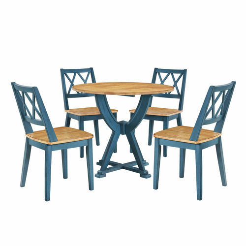 1st Choice Furniture Direct Round Dining Sets 1st Choice Antique Oak+Antique Blue 5 PC Mid-Century Round Dining Set
