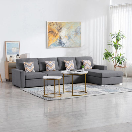 1st Choice Furniture Direct Sectional Sofa 1st Choice 4Pc Gray Linen Sectional Sofa w/ Reversible Chaise