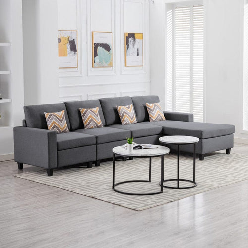 1st Choice Furniture Direct Sectional Sofa 1st Choice 4Pc Gray Linen Sectional Sofa w/ Reversible Chaise