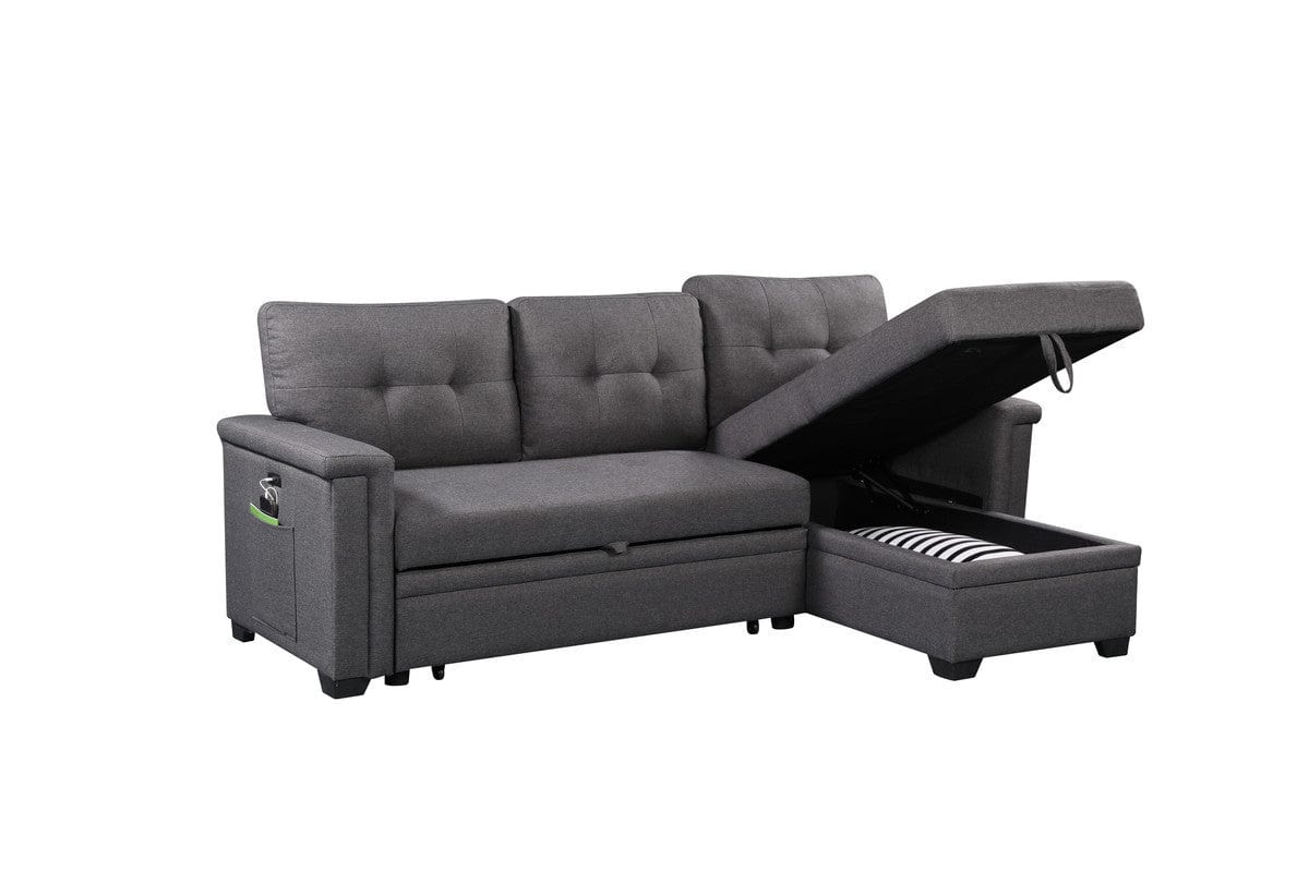 1st Choice Furniture Direct Sectional Sofa 1st Choice Nathan Gray Sleeper Sectional with Storage & USB Ports
