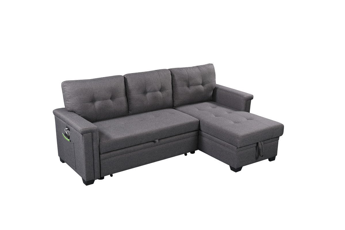 1st Choice Furniture Direct Sectional Sofa 1st Choice Nathan Gray Sleeper Sectional with Storage & USB Ports