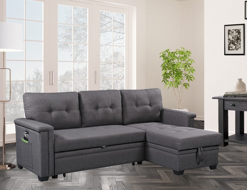 1st Choice Furniture Direct Sectional Sofa 1st Choice Nathan Gray Sleeper Sectional with Storage & USB Ports