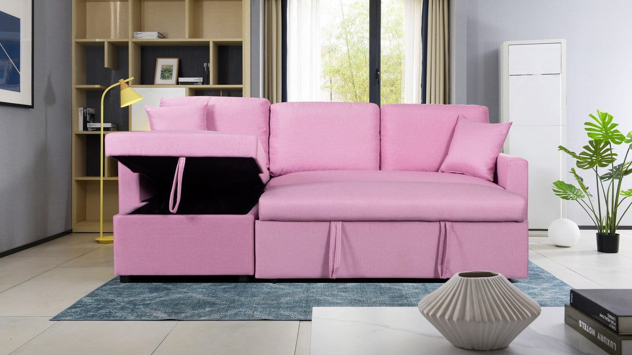 1st Choice Furniture Direct Sectional Sofa 1st Choice Paisley Pink Linen Reversible Sleeper Sofa with Chaise