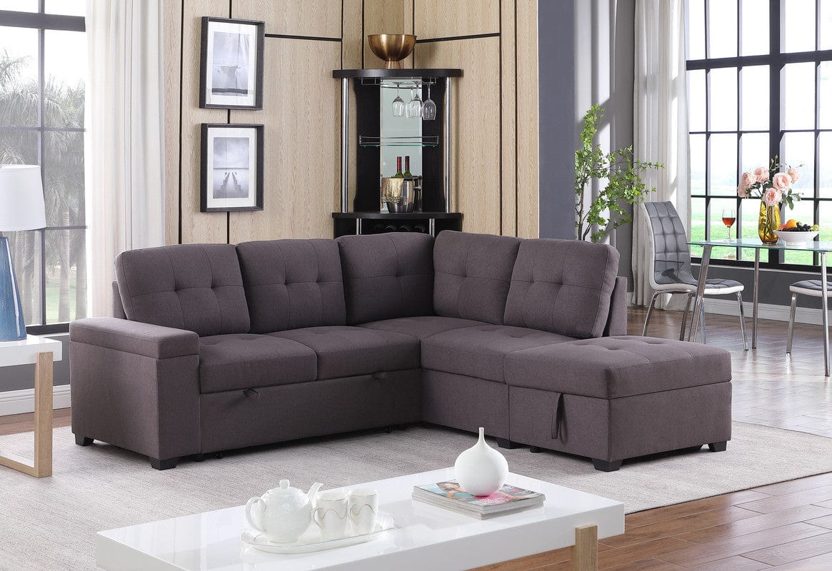 1st Choice Furniture Direct Sectional Sofa & Ottoman 1st Choice Brown Linen Sleeper Sectional with Storage Ottoman
