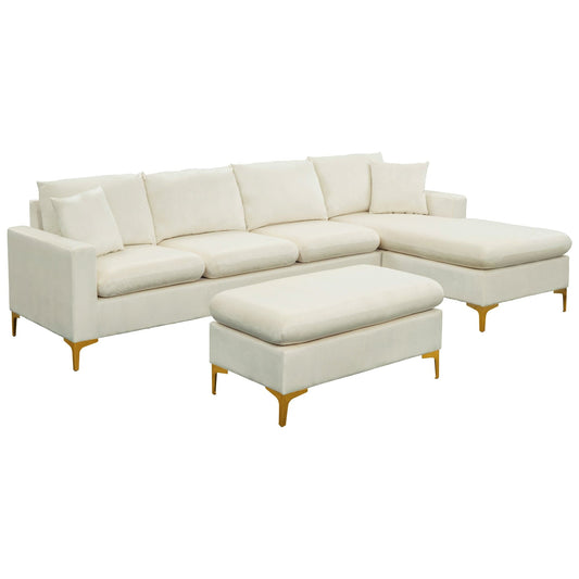 1st Choice Furniture Direct Sectional Sofa & Ottoman 1st Choice Cream White Sectional Sofa Set with Ottoman and Pillows