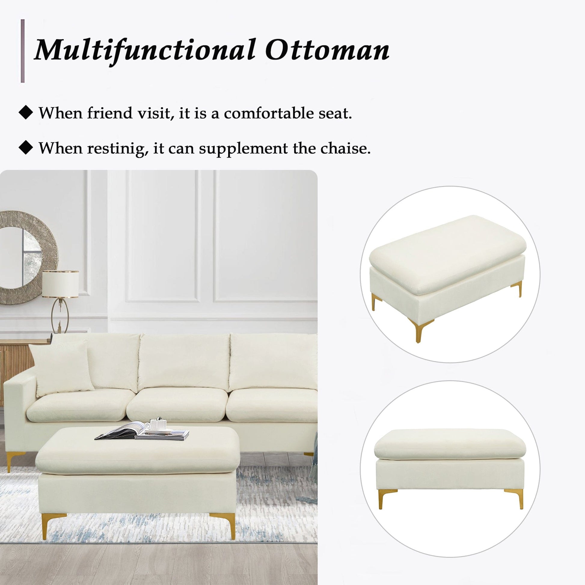 1st Choice Furniture Direct Sectional Sofa & Ottoman 1st Choice Cream White Sectional Sofa Set with Ottoman and Pillows