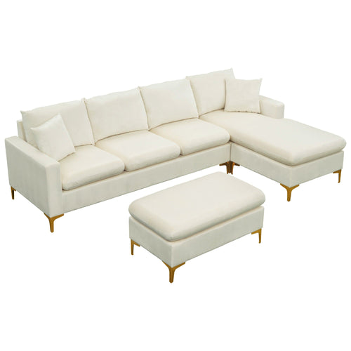 1st Choice Furniture Direct Sectional Sofa & Ottoman 1st Choice Cream White Sectional Sofa Set with Ottoman and Pillows