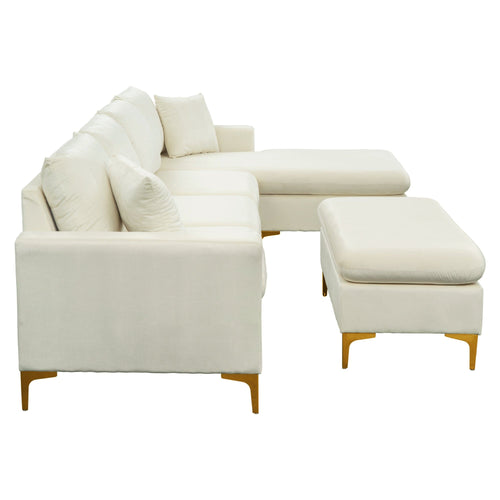 1st Choice Furniture Direct Sectional Sofa & Ottoman 1st Choice Cream White Sectional Sofa Set with Ottoman and Pillows