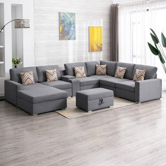 1st Choice Furniture Direct Sectional Sofa & Ottoman 1st Choice Gray Linen Sectional Sofa with Storage Ottoman & Table