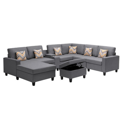 1st Choice Furniture Direct Sectional Sofa & Ottoman 1st Choice Gray Linen Sectional Sofa with Storage Ottoman & Table