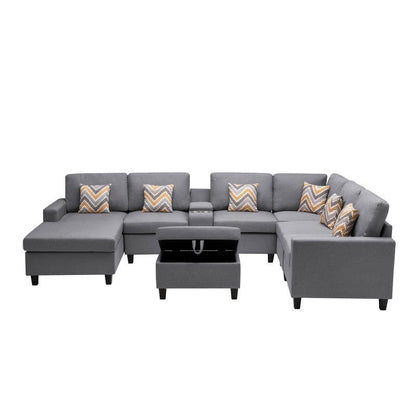 1st Choice Furniture Direct Sectional Sofa & Ottoman 1st Choice Gray Linen Sectional Sofa with Storage Ottoman & Table
