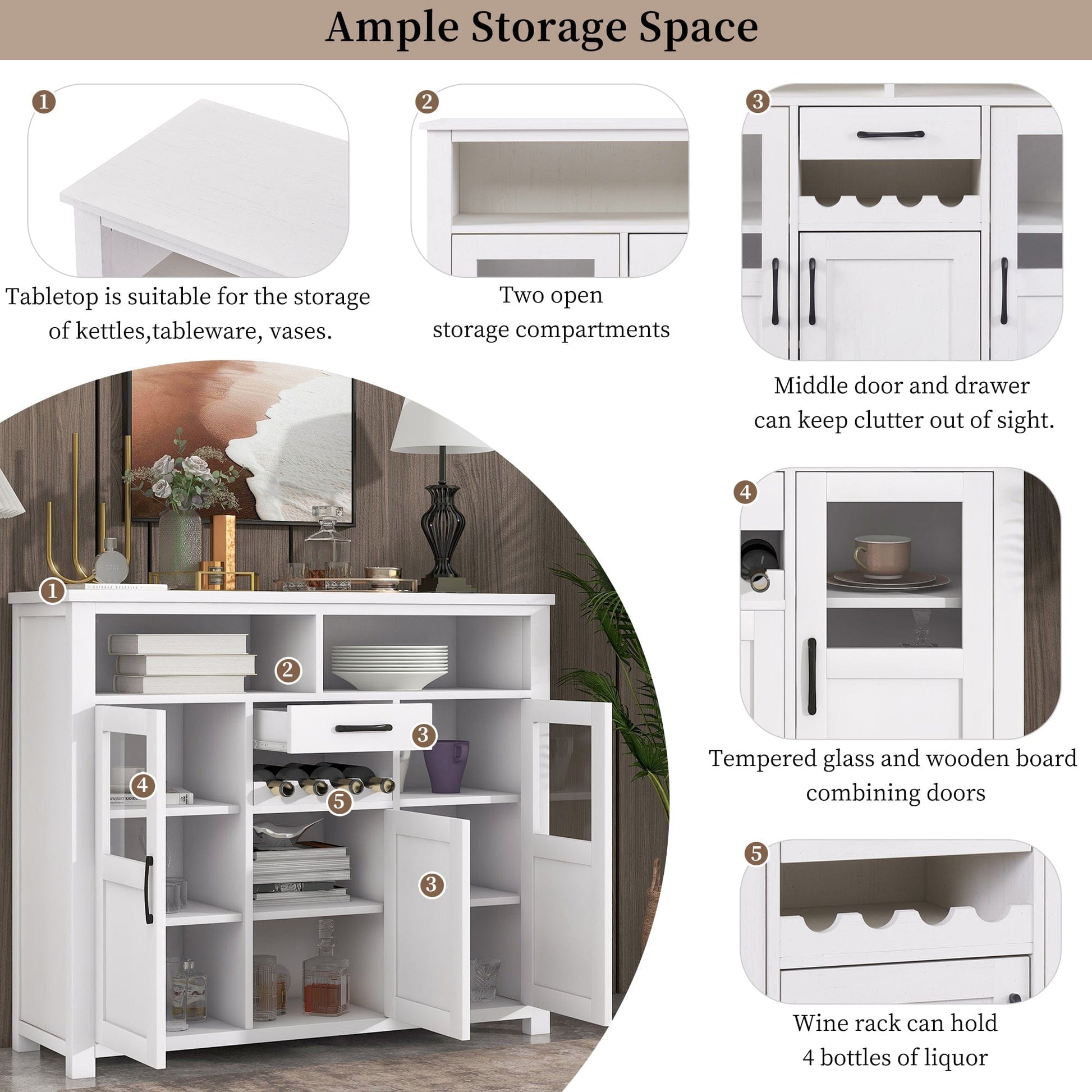 1st Choice Furniture Direct Sideboard 1st Choice Retro Sideboard with Wine Rack and Adjustable Shelves