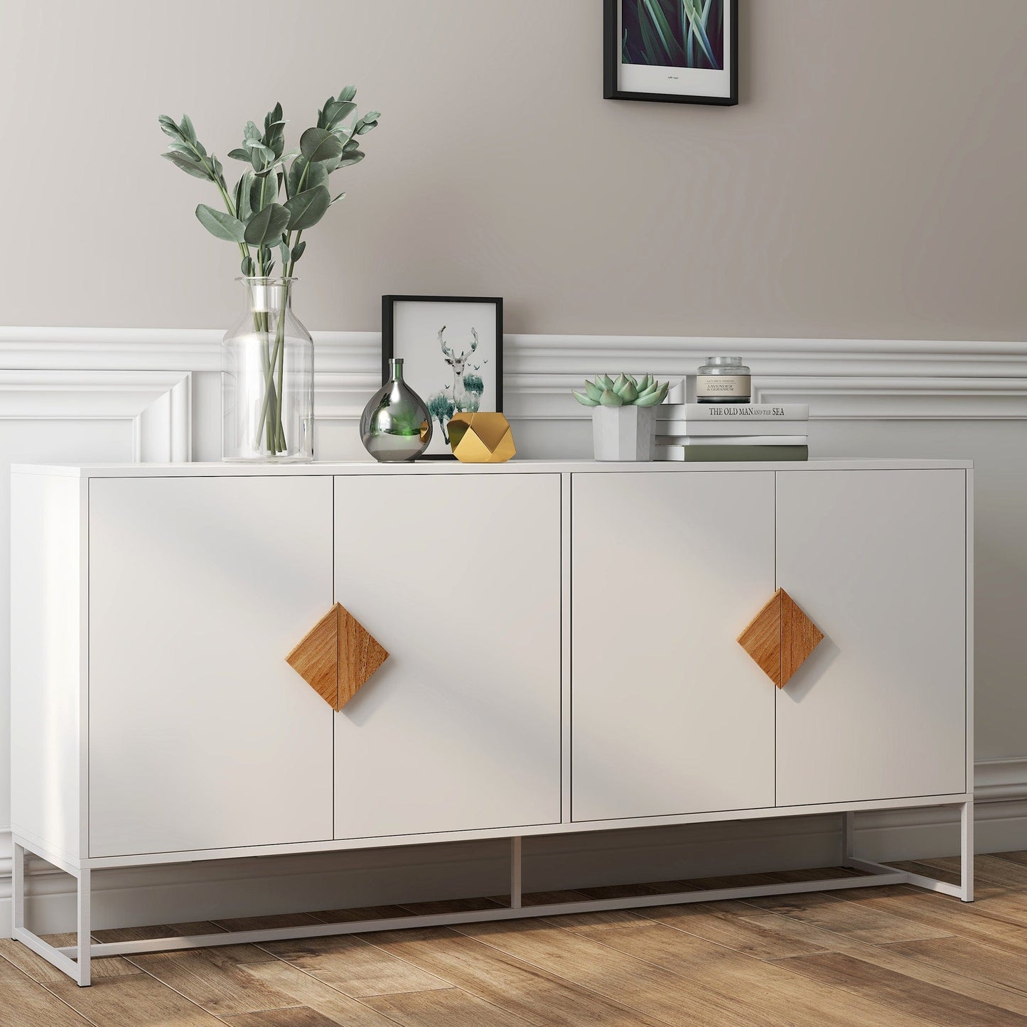 1st Choice Furniture Direct Sideboard 1st Choice White Double Storage Solid Wood Sideboard with 4 Doors